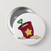 Rode zandemmer met ster en schop ronde button 7,6 cm (Voorkant /achterkant)