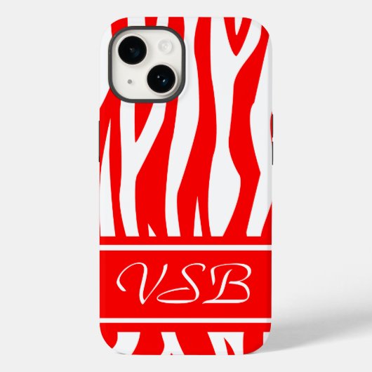 Rode Zebra Afdrukken met monogram Case-Mate iPhone Case (Achterkant)