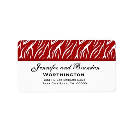 Rode Zebra Flame Print Bruiloft Sjabloon Etiket (Voorkant)