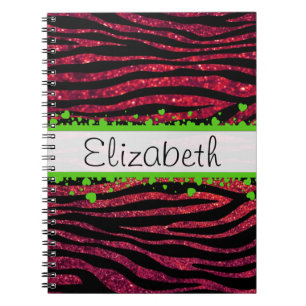 Rode Zebra, glitter-Zebra, Zebra Print, Jouw naam Notitieboek