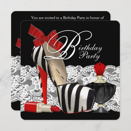 Rode Zebra Hoge Hak Schoenen Zwart Rood Zebra Part Kaart (Voorkant / Achterkant)