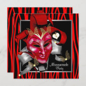 Rode Zebra Masker Rode Masquerade Party Kaart (Voorkant / Achterkant)