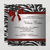 Rode Zebra Meisje Vrouw Verjaardagsfeestje Kaart (Voorkant / Achterkant)