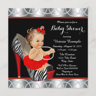 Rode Zebra Parel Tutu Hoge Hak Schoen Baby Shower Kaart