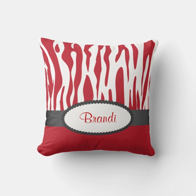 Rode Zebra Print Amerikaans MoJo Sierkussen (Voorkant)