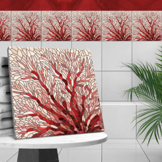 Rode Zee Fan Koraal mozaïek kunst Tegeltje