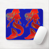 rode zeemeermin op blauwe mousepad muismat (Met muis)