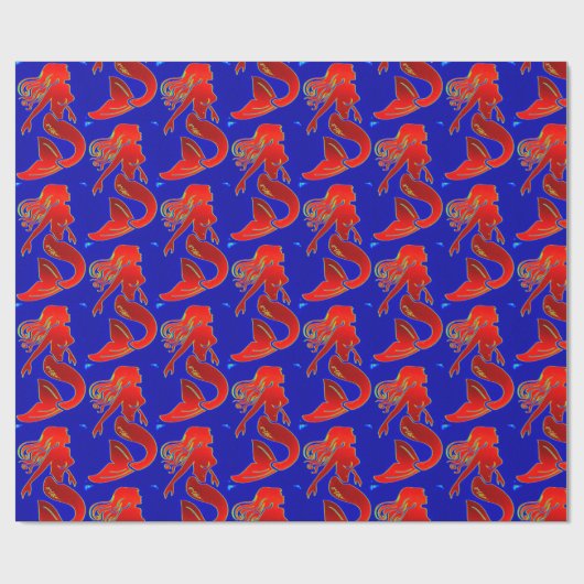 rode zeemeermin op donkerblauw cadeaupapier (Vlak)