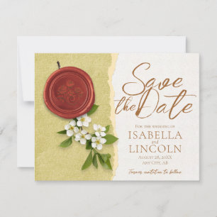 Rode zegel save the wedding datum uitnodiging