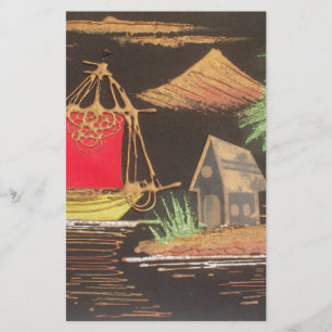 Rode Zeilboot Landschap Olie Schilderij Art Print Briefpapier