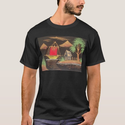 Rode Zeilboot Landschap Olie Schilderij Art Print T-shirt (Voorkant)
