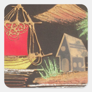 Rode Zeilboot Landschap Olie Schilderij Art Print Vierkante Sticker