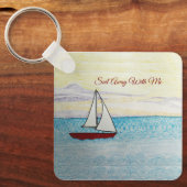 Rode zeilboot vaart met me mee sleutelhanger (Voorkant)
