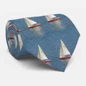 Rode zeilboot, witte zeilen stropdas (Opgerold)