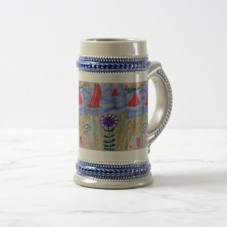Rode zeilen en bloemen bierpul