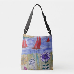 Rode zeilen en bloemen crossbody tas