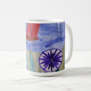 Rode zeilen en bloemen koffiemok