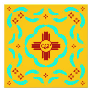 Rode Zia Symbolen New Mexico Turquoise Veren Foto Afdruk