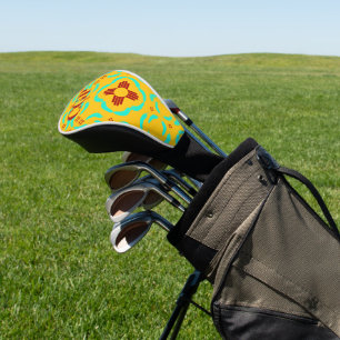 Rode Zia-symbolen New Mexico Turquoise Veren Golfheadcover
