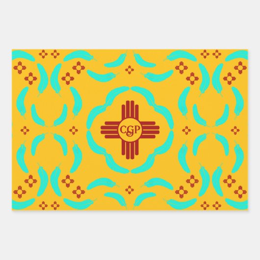 Rode Zia Symbolen New Mexico Turquoise Veren Inpakpapier Vel (Voorkant 3)