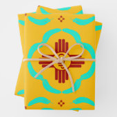 Rode Zia Symbolen New Mexico Turquoise Veren Inpakpapier Vel (In situ)