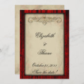 Rode Zijde en Parcenten Gothic Wedding Invitation Save The Date (Voorkant / Achterkant)