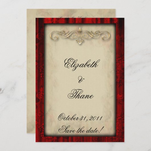 Rode Zijde en Parcenten Gothic Wedding Invitation Save The Date (Voorkant / Achterkant)