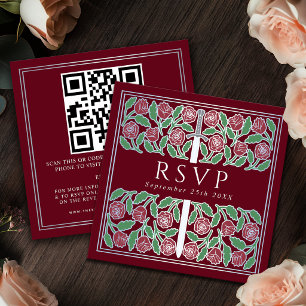 Rode Zilveren Bloem Koninklijke Trouw RSVP QR Code Informatiekaartje