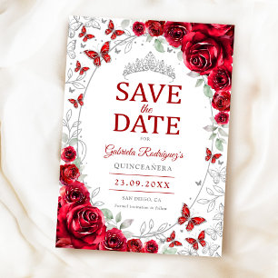 Rode Zilveren Bloemige Quinceanera Save The Date