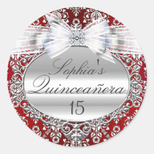 Rode & Zilveren Boog Quinceanera Sticker