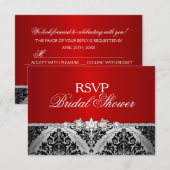 Rode Zilveren Damast & Juwelen Bruidsdouche RSVP (Voorkant / Achterkant)