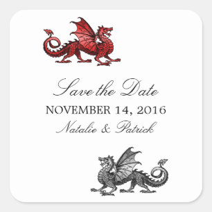 Rode Zilveren Draak Save the Date Stickers