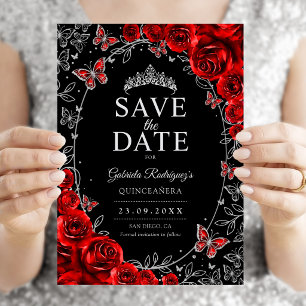 Rode Zilveren Zwarte Quinceanera Bloemen Save The Date