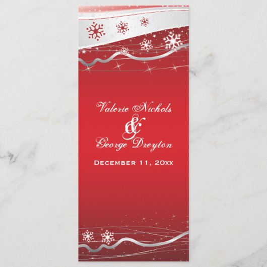 Rode, zilvergrijze sneeuwvlok-huwelijksprogrammaka programma (Voorkant)