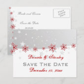 Rode zilvergrijze sneeuwvlokbruiloft Bespaar op da Aankondigingskaart (Voorkant / Achterkant)