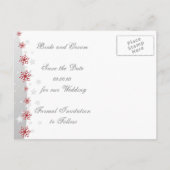 Rode zilvergrijze sneeuwvlokbruiloft Bespaar op da Aankondigingskaart (Achterkant)