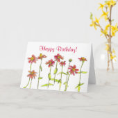 Rode Zinnia Watercolor Flowers Happy Birthday Kaart (Gele Bloem)