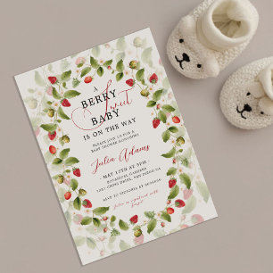 Rode Zoete Aardbei Wilde Bloem Krans Baby Shower Kaart