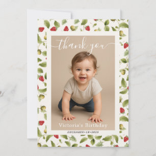 Rode Zoete Aardbei Wilde Bloem Krans Baby Shower Notitiekaartje