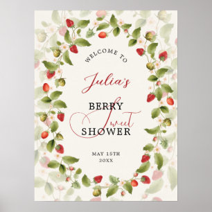 Rode Zoete Aardbei Wilde Bloemenkrans Baby Shower Poster