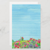 Rode zoete erwten blauw gevoerd briefpapier (Voorkant / Achterkant)