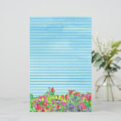 Rode zoete erwten blauw gevoerd briefpapier (Staand voorkant)