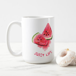 Rode zoete juicy watermeloenen — gebak — vers koffiemok