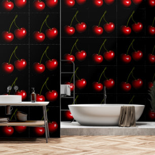 Rode Zoete Kersen Custom Kleur Zwart Behang