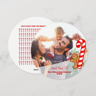 Rode zoete Kerst Gingerbread-Candy Cane-Odd 1 Rond Feestdagenkaart