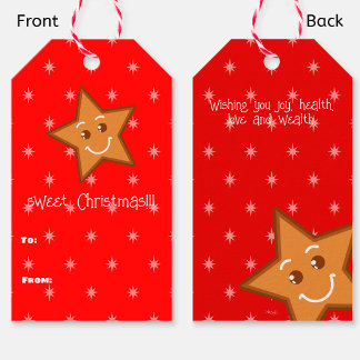 Rode zoete Kerst Gingerbread Ster-Aangepast Cadeaulabel