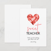 Rode Zoete Leraar Waterverf diamant Hart Bedankkaart (Voorkant / Achterkant)