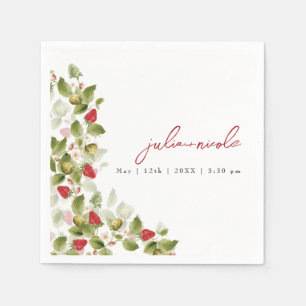 Rode Zoete Wilde Aardbeibloemen Bruiloft Servet