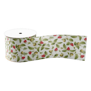 Rode zoete wilde aardbeien bloemen bruiloft grosgrain lint