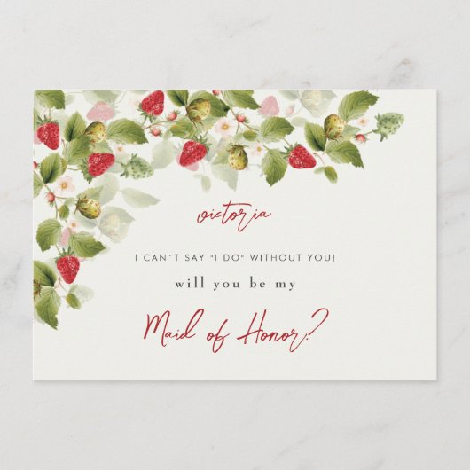 Rode zoete wilde aardbeien bloemen bruiloft menu (Voorkant)